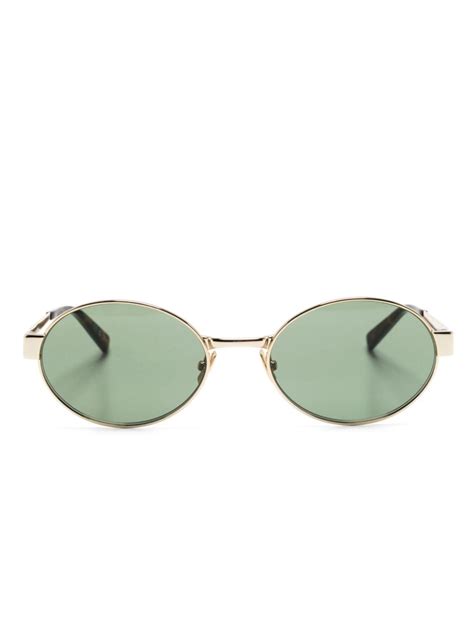 saint laurent eyewear oval-frame gold-tone sunglasses